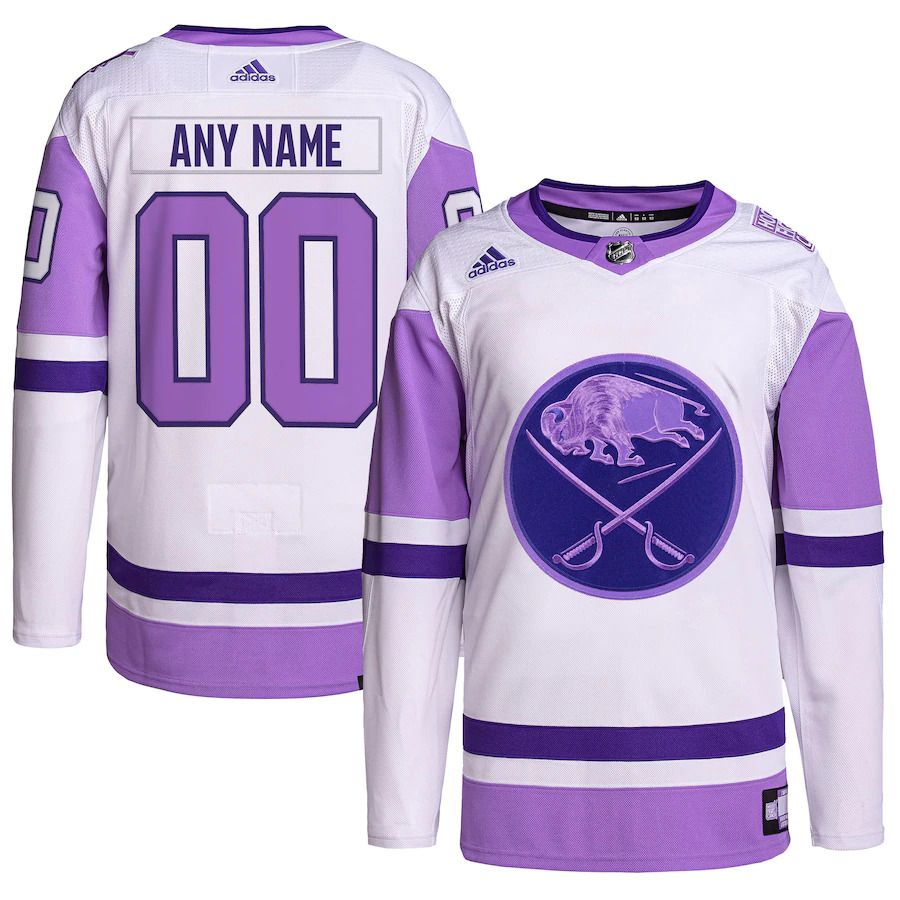 Men Buffalo Sabres adidas White Purple Hockey Fights Cancer Primegreen Authentic Custom NHL Jersey